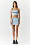 Women's Stripe Piping Detailed Slit Soft Light Blue Skirt - 3