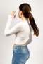 Women's Crew Neck Finger Detail Sports Bodysuit Basic Soft Touch Sports Crop White - 8