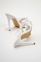 Lily White Satin 10 cm Women's Slippers, Heeled Slippers - 5