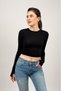 Women's Crew Neck Finger Detail Sports Bodysuit Basic Soft Touch Sports Crop Black - 7