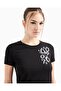 Women's Regular Cut Cotton Motif Embroidered Short Sleeve Black T-Shirt - 3