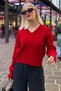 Red V-Neck Braided Knitwear Women's Sweater Mg2258 - 2