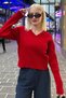 Red V-Neck Braided Knitwear Women's Sweater Mg2258 - 4