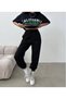 California Printed Black Women's T-Shirt and Jogger Tracksuit Set - Comfortable Fit, Round Neck - 2