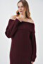 15920 Madonna Yaka Oversize Triko Elbise - Bordo - 3