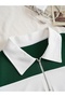 Men's Green-White Striped Split Zippered Polo Neck Oversize Summer T-Shirt - 5