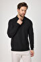 Lewin Men's Black 100% Cotton Waffle-Free Stretching Knitted Fabric Slim Fit Long Sleeve Polo T-Shirt - 5