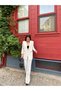 Women's Stripe Detailed Blazer Jacket Palazzo Trousers Suit - 3