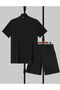 Goat T-Shirt Printed Short Wide Leg Comfortable Fit Black Bottom Black Top Short Set - 2