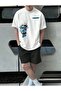 Men's Sculpture Printed T-Shirt Short Wide Leg Comfortable Fit Black Bottom White Top Short Set