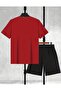 Goat T-Shirt Printed Short Wide Leg Comfortable Fit Black Bottom Red Top Short Set - 2