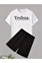 Men's Yeshua Printed T-Shirt Short Wide Leg Comfortable Fit Black Bottom White Top Short Set