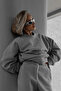 Gray Unisex Crew Neck Oversize Knitted Thick and Soft Textured Basic Sweatshirt - 3