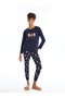 Lcw Dream Navy Blue Crew Neck Printed Women's Pajama Set - 2