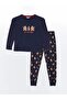 Lcw Dream Navy Blue Crew Neck Printed Women's Pajama Set - 5