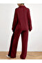 Color Block Ribbed Knit Relaxed Pants Set & Long Sleeve Collar Detail Wide-Leg Pants - 2