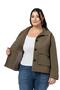 Plus Size Stand Collar Cover Bag Pocket Lined Short Khaki Trench Coat - 5