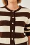 Women's Brown Ecru Striped Knitwear Cardigan 20246868 - 7