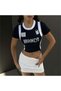 New Black Stripe Detail Brooklyn Y2K Short Sleeve Crop