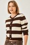 Women's Brown Ecru Striped Knitwear Cardigan 20246868 - 5