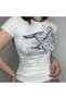 White Vintage Punk Patterned Short Sleeve Crop