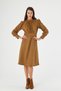 Apsen Women's Suede Tan High Neck Pleated Detail Long Sleeve Midi Length Winter Dress 4412-110 - 5