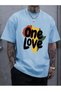 One Love Printed Basic Cotton Combed Round Neck Blue T-Shirt