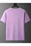 Palm Tree Umbrella Printed Cotton Round Neck Lilac T-Shirt - 2