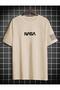 Nasa Sleeve Printed Unisex Cotton Round Neck Beige T-Shirt - 2