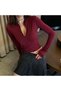 Burgundy Turtleneck Half Zipper Cut Out Toe Long Sleeve Crop - 5