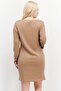 Women Ribbed Mini Dress, Camel - 2