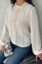 Women's Ecru Stand Collar Lace Detailed Blouse - 2