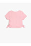 Crew Neck Short Sleeve Cotton Crop T-Shirt with Drawstring Detail - 2