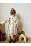 Ecru Scalloped Cotton Lined Flower Detailed Baby Collar Baby Girl Dress - 7
