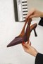 Women's Burgundy Lacing Detailed Heeled Shoes - 4