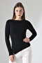 Evora Women's Asymmetric Boat Neck Long Sleeve Blouse & Top - Black - 4