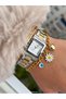 , Silver Yellow Color Steel Strap, Stone-Encrusted Square Dial Women's Wristwatch + Bracelet Gift - 4