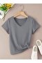 Women's Gray V-Neck Regular T-Shirt