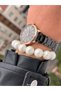 35 mm Case, Smoked Color Steel Band, Stylish Design Stone Dial Women's Wristwatch+Bracelet - 7