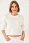 Women's Ecru Crew Neck Sweatshirt with Pearl Buttons on the Front and Three Thread Ribbons 60601041 - 2
