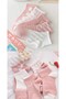 Women's Pink Patterned Half Socks College Socks Set - 5 Pairs - 2
