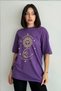 Women's Purple Astral Printed Crew Neck Oversize T-Shirt