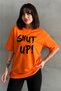 Women's Orange  Printed Crew Neck Oversize T-Shirt