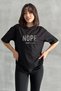 Women's Black Nope Printed Crew Neck Oversize T-Shirt