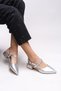 Giselvara Women's Open Back Pointed Toe Heeled Shoes 0012341 Silver Skin - 2