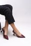 Elyerue Women's Open Back Pointed Toe Stiletto 0012725   Burgundy Patent Leather Striped - 2