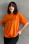 Women's Orange Brooklyn New York Printed Crew Neck Oversize T-Shirt