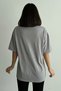 Women's Gray Nope Printed Crew Neck Oversize T-Shirt - 2