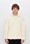 Unisex Relax Fit Relaxed Fit Half Zippered Kangaroo Pocket Ecru Stand Collar Plush Sweatshirt - 4