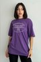Women's Purple Attentively Printed Crew Neck Oversize T-Shirt